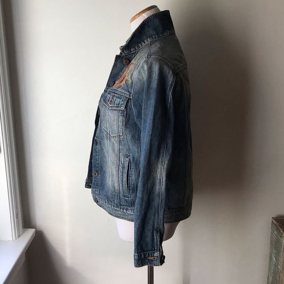 Mavi Katy bronze rose embroidered denim jacket, XS - Picture 5 of 10